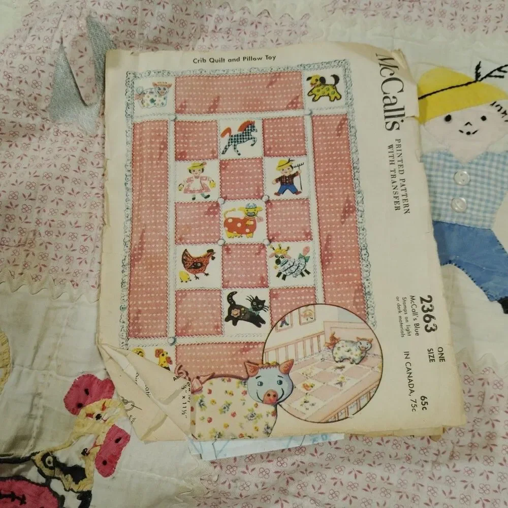 Vintage Hand Stitched Quilt Baby Blanket Farm Handmade 39